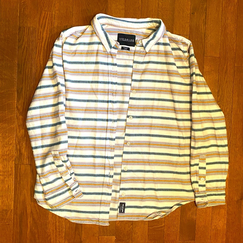 Wildfang Genderfluid pink/orange/green striped flannel button-down Size L